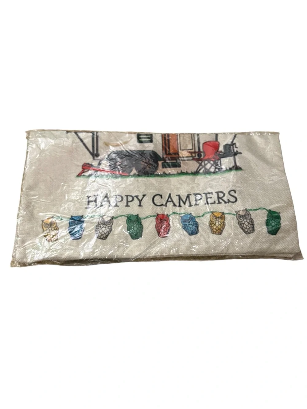 Happy Campers Decorative Throw Pillow - Beige Camper Design